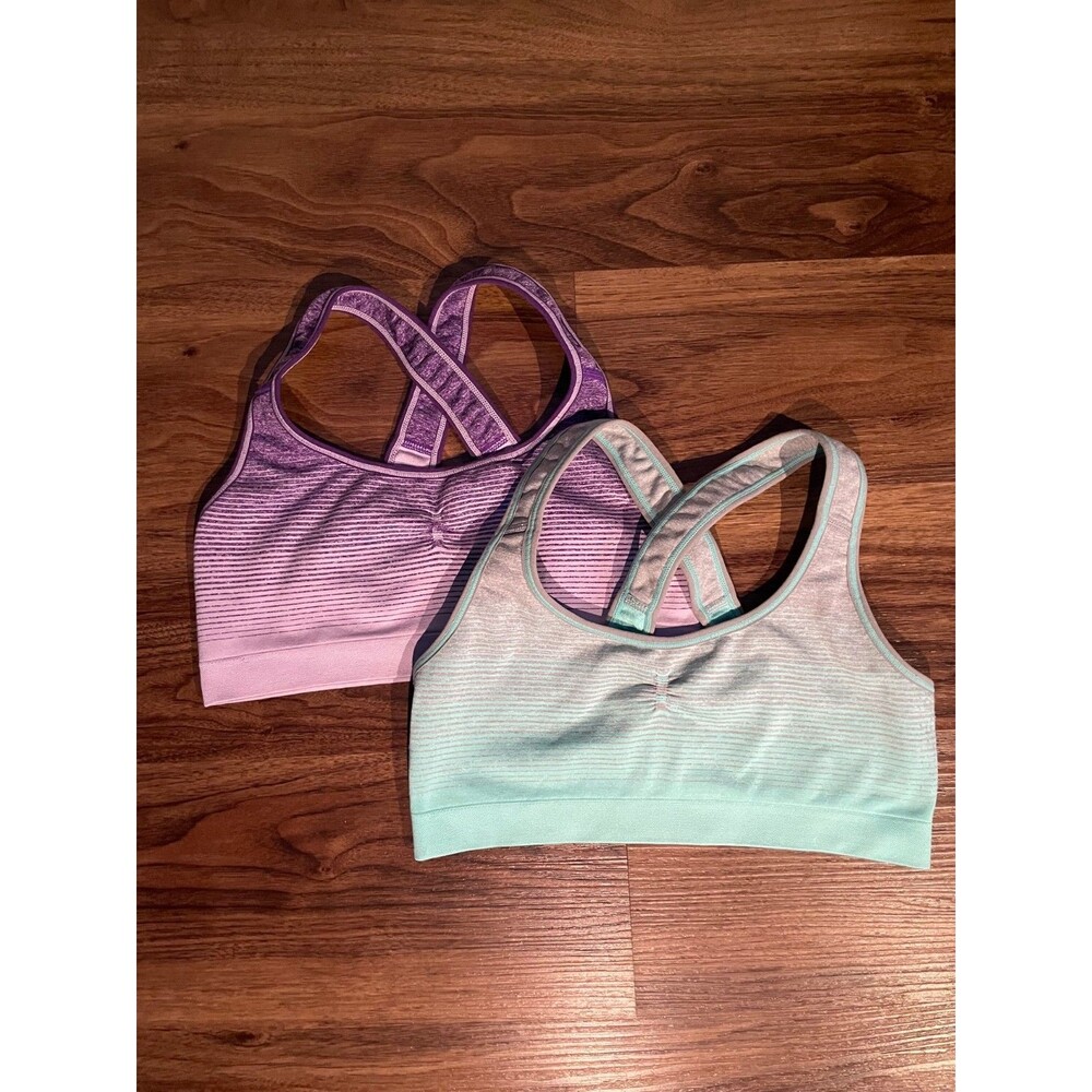 Aerie Seamless Crossback Sports Bra Womens Size Medium LOT OF 2 Blue Purple
